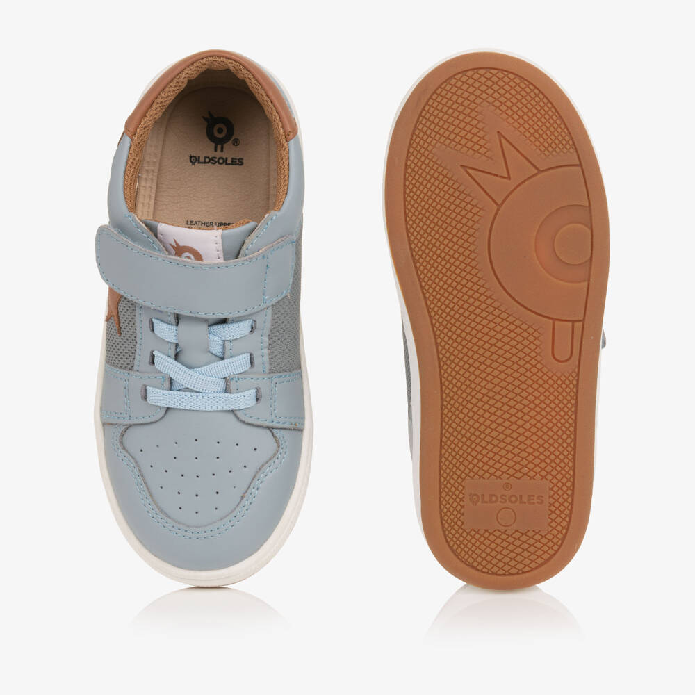 Old Soles-Pale Blue & Brown Leather Trainers | Childrensalon