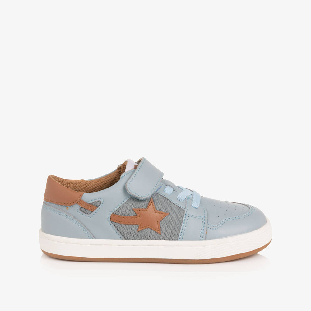 Old Soles-Pale Blue & Brown Leather Trainers | Childrensalon