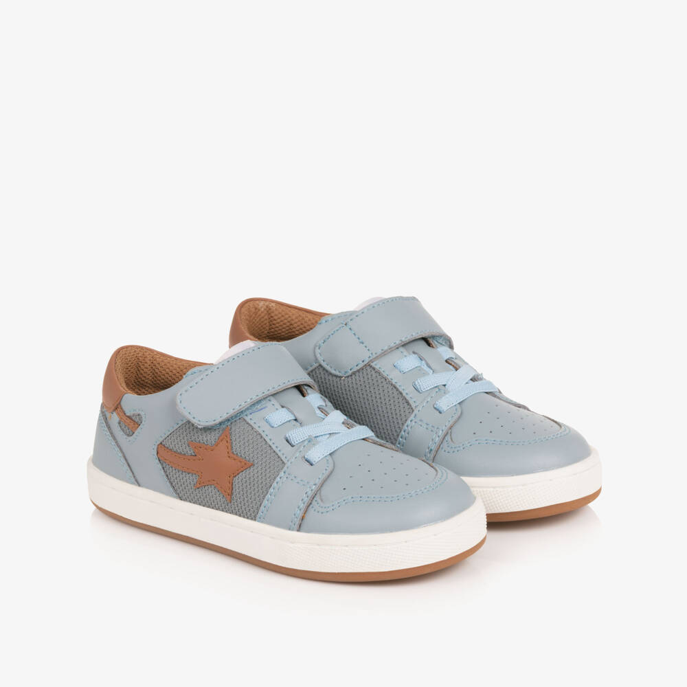 Old Soles-Pale Blue & Brown Leather Trainers | Childrensalon