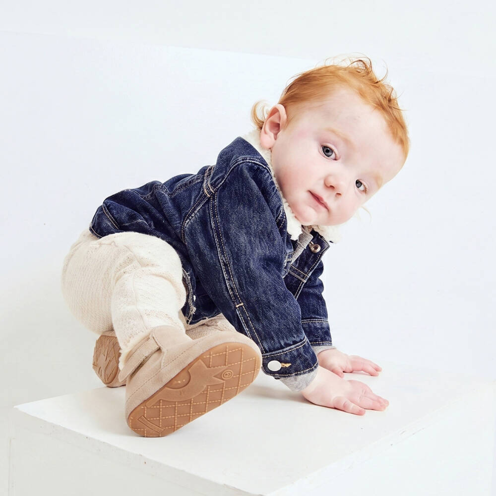Old Soles-Sandy Beige Suede First Walker Booties | Childrensalon