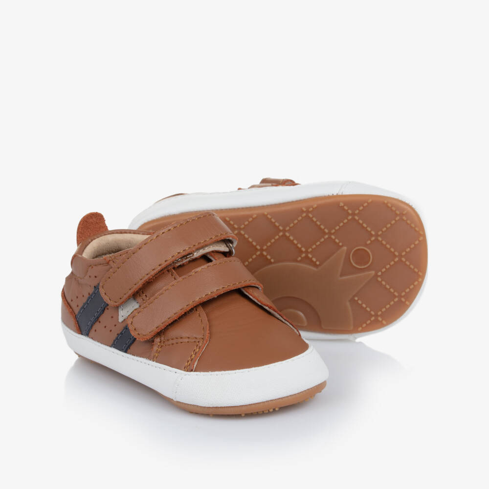 Old Soles-Tan Brown Leather First Walker Velcro Trainers | Childrensalon