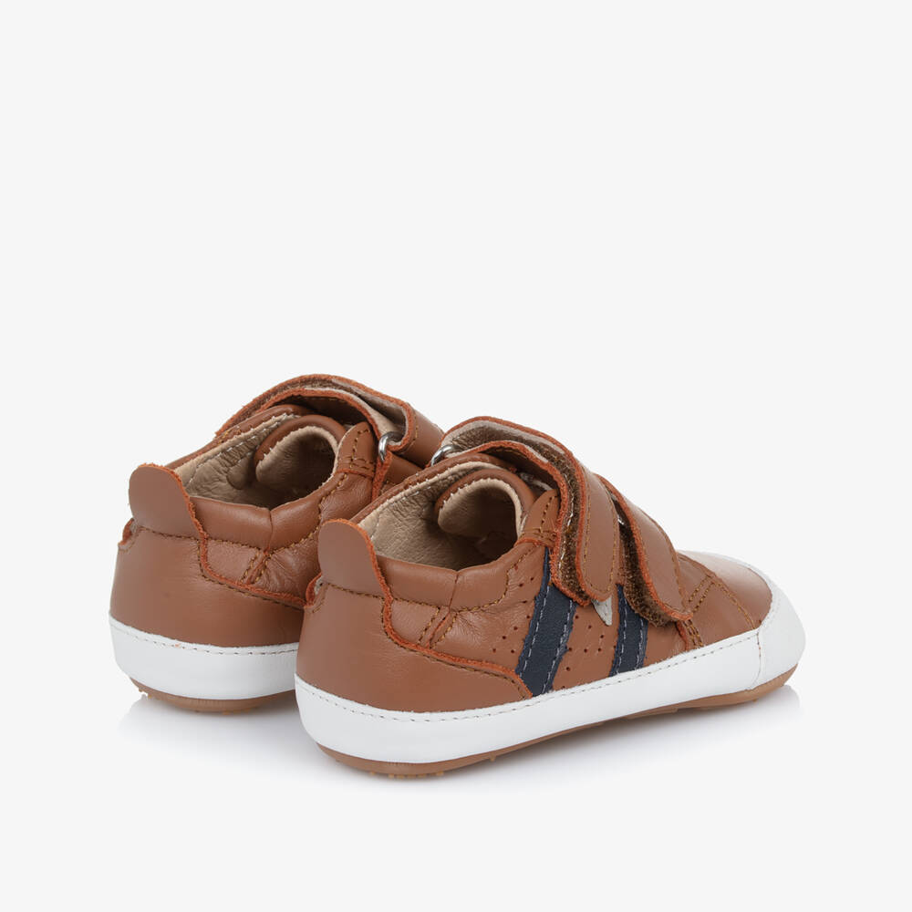 Old Soles-Tan Brown Leather First Walker Velcro Trainers | Childrensalon