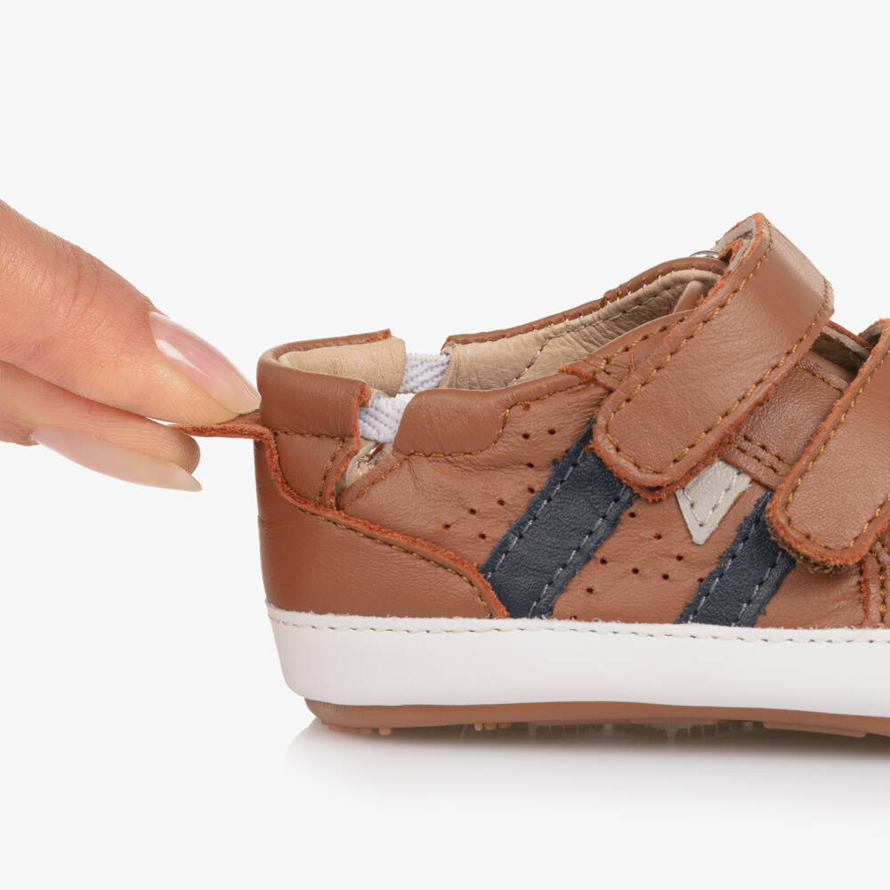 Old Soles-Tan Brown Leather First Walker Velcro Trainers | Childrensalon