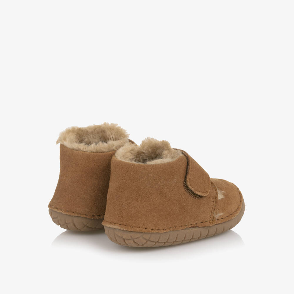 Old Soles-Tan Brown Suede & Faux Fur First Walkers | Childrensalon