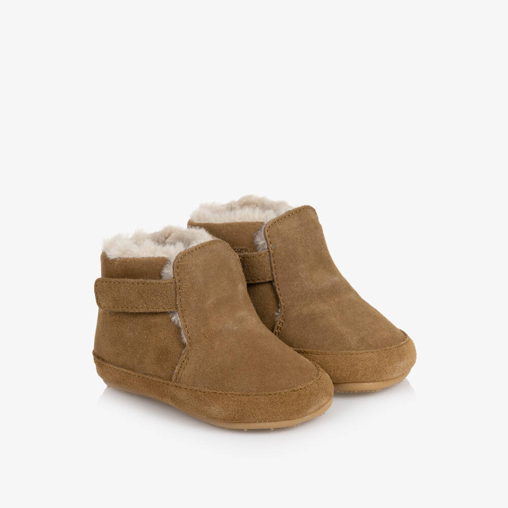 Old Soles-Tan Brown Suede First Walker Booties | Childrensalon