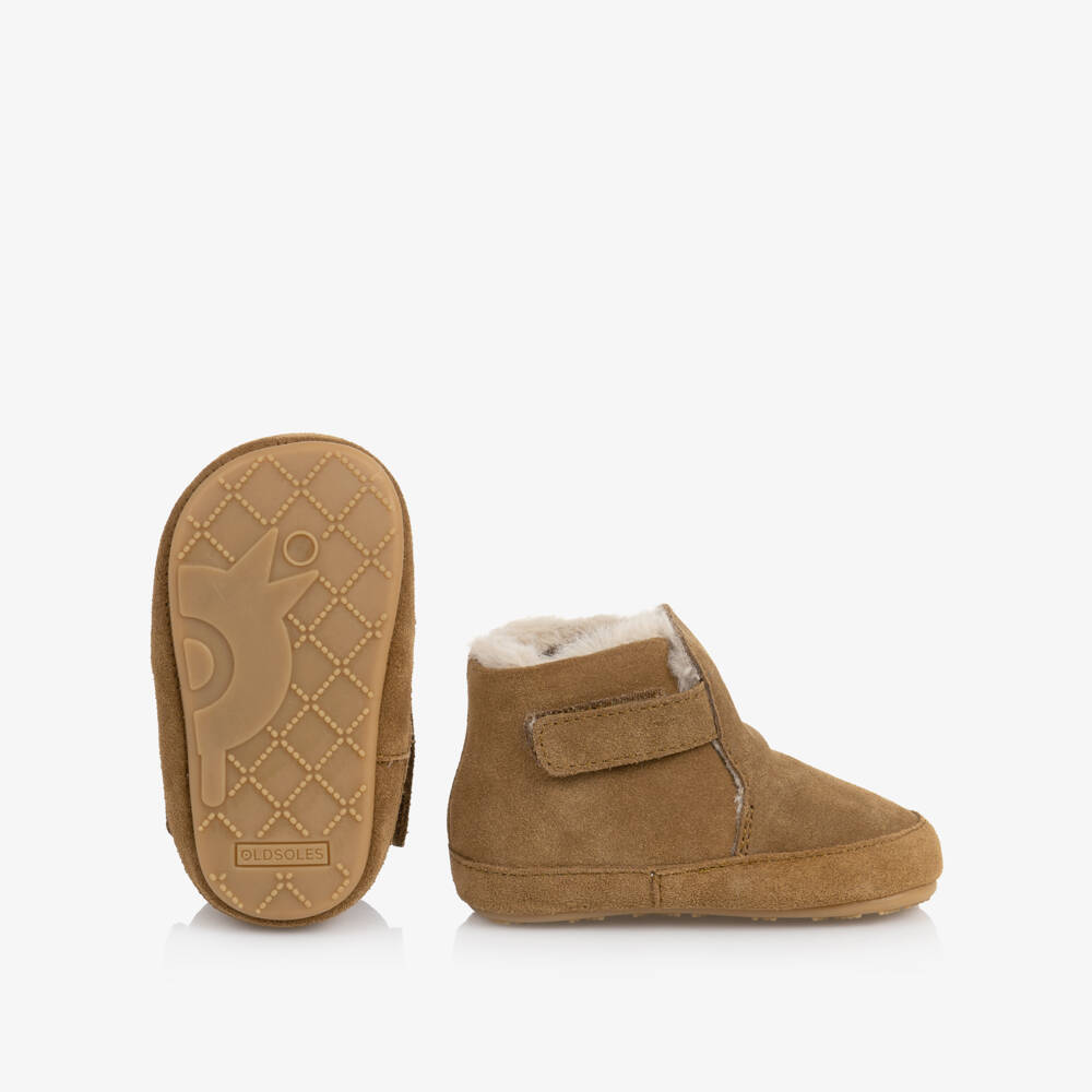 Old Soles-Tan Brown Suede First Walker Booties | Childrensalon