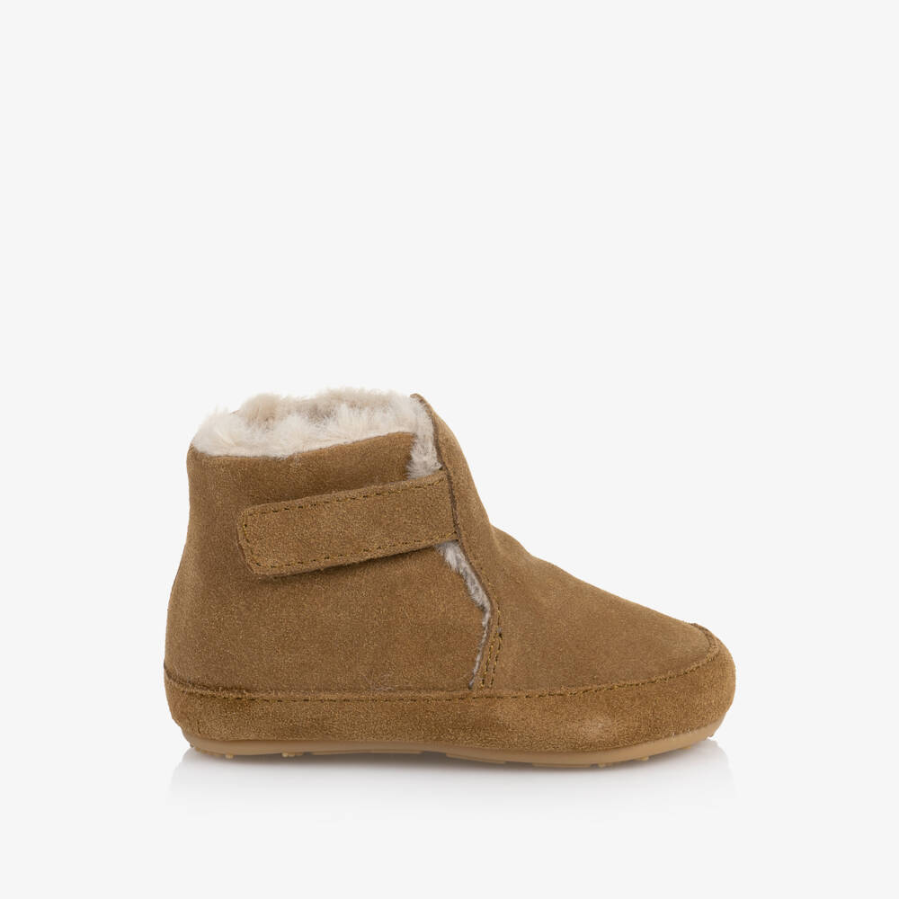 Old Soles-Tan Brown Suede First Walker Booties | Childrensalon