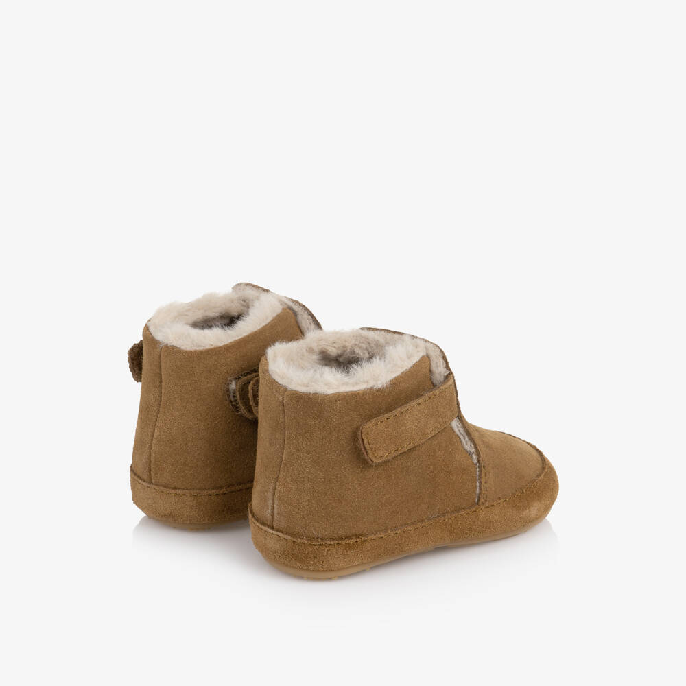 Old Soles-Tan Brown Suede First Walker Booties | Childrensalon