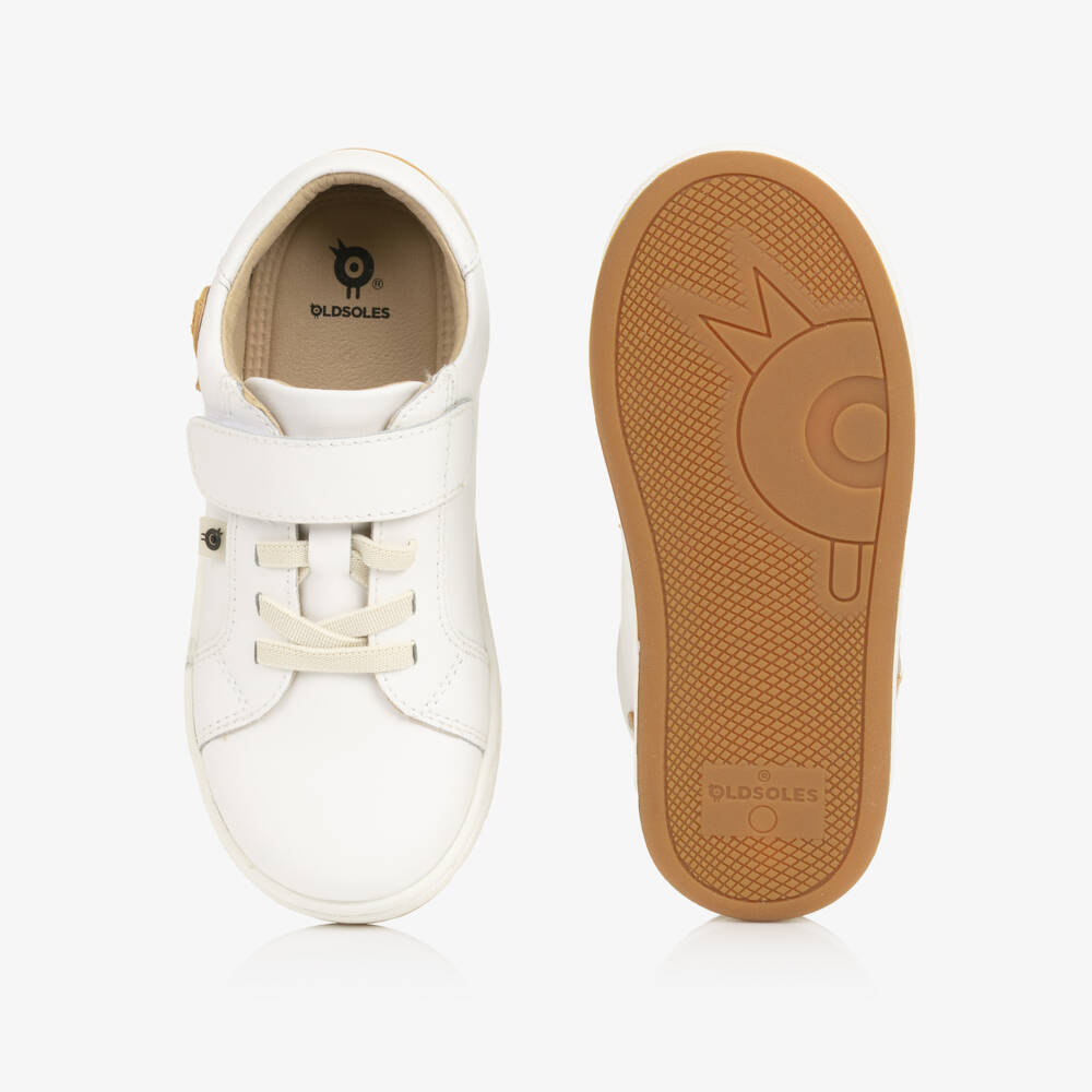Old Soles-White Leather Trainers with Gold Dachshund Dog Motif | Childrensalon