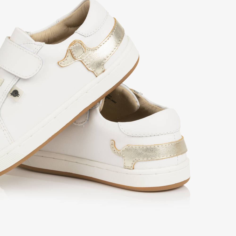 Old Soles-White Leather Trainers with Gold Dachshund Dog Motif | Childrensalon