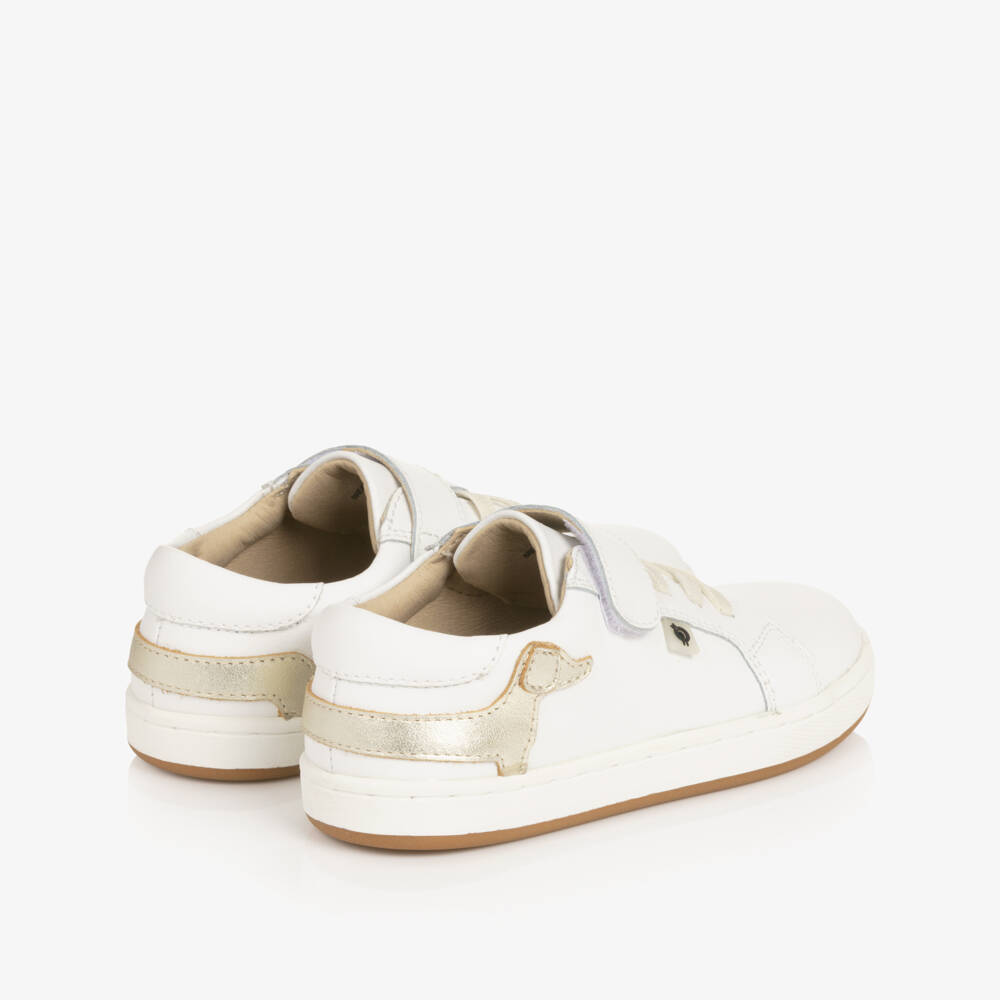 Old Soles-White Leather Trainers with Gold Dachshund Dog Motif | Childrensalon
