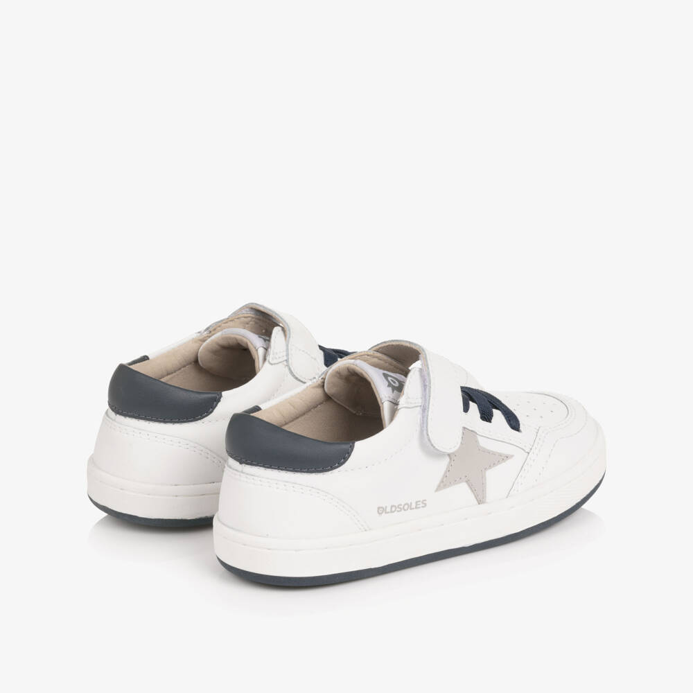 Old Soles-White & Navy Blue Leather Trainers | Childrensalon