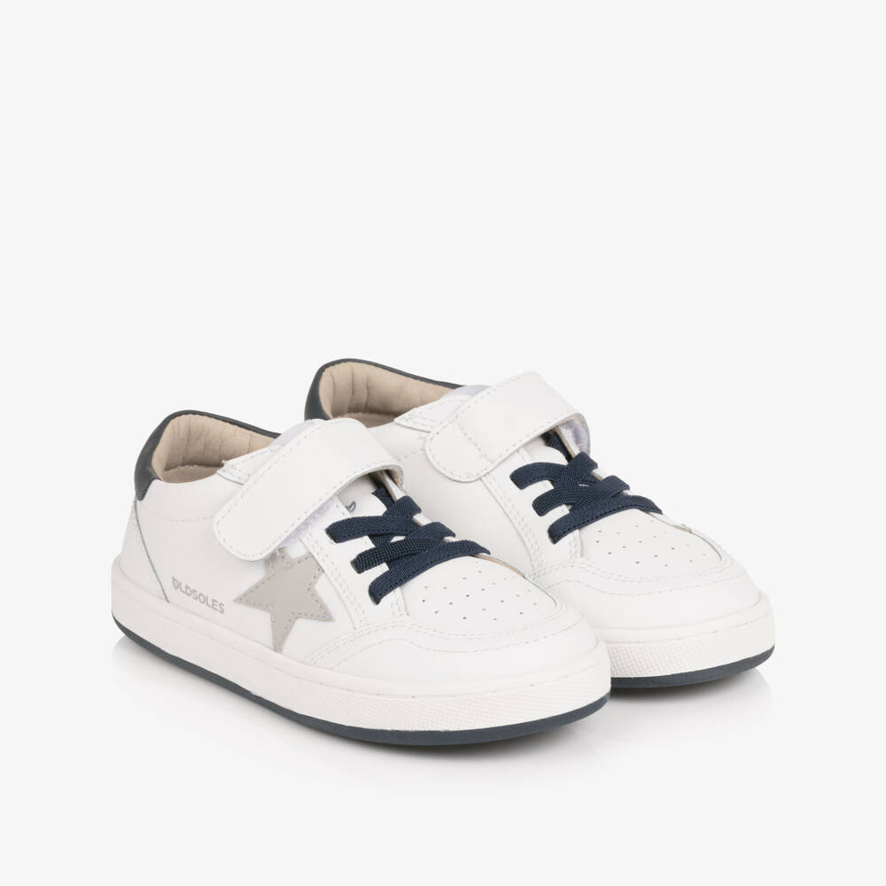 Old Soles-White & Navy Blue Leather Trainers | Childrensalon
