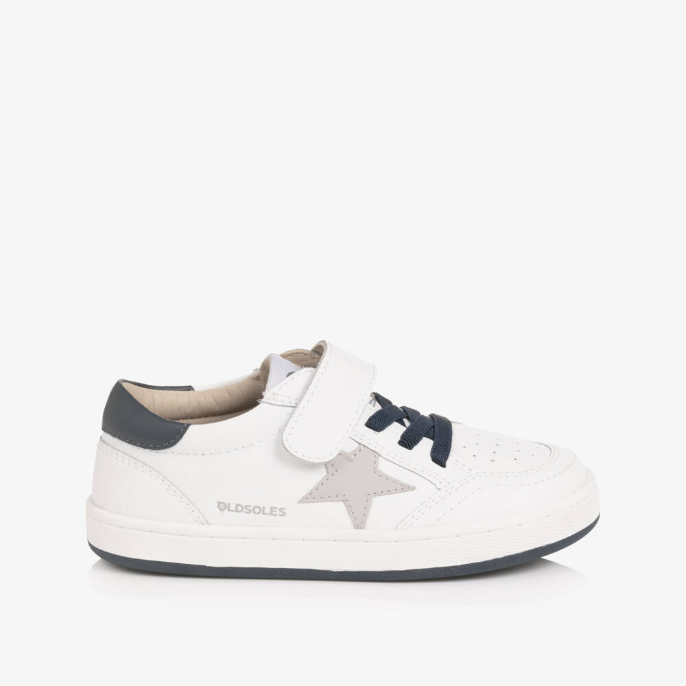 Old Soles-White & Navy Blue Leather Trainers | Childrensalon