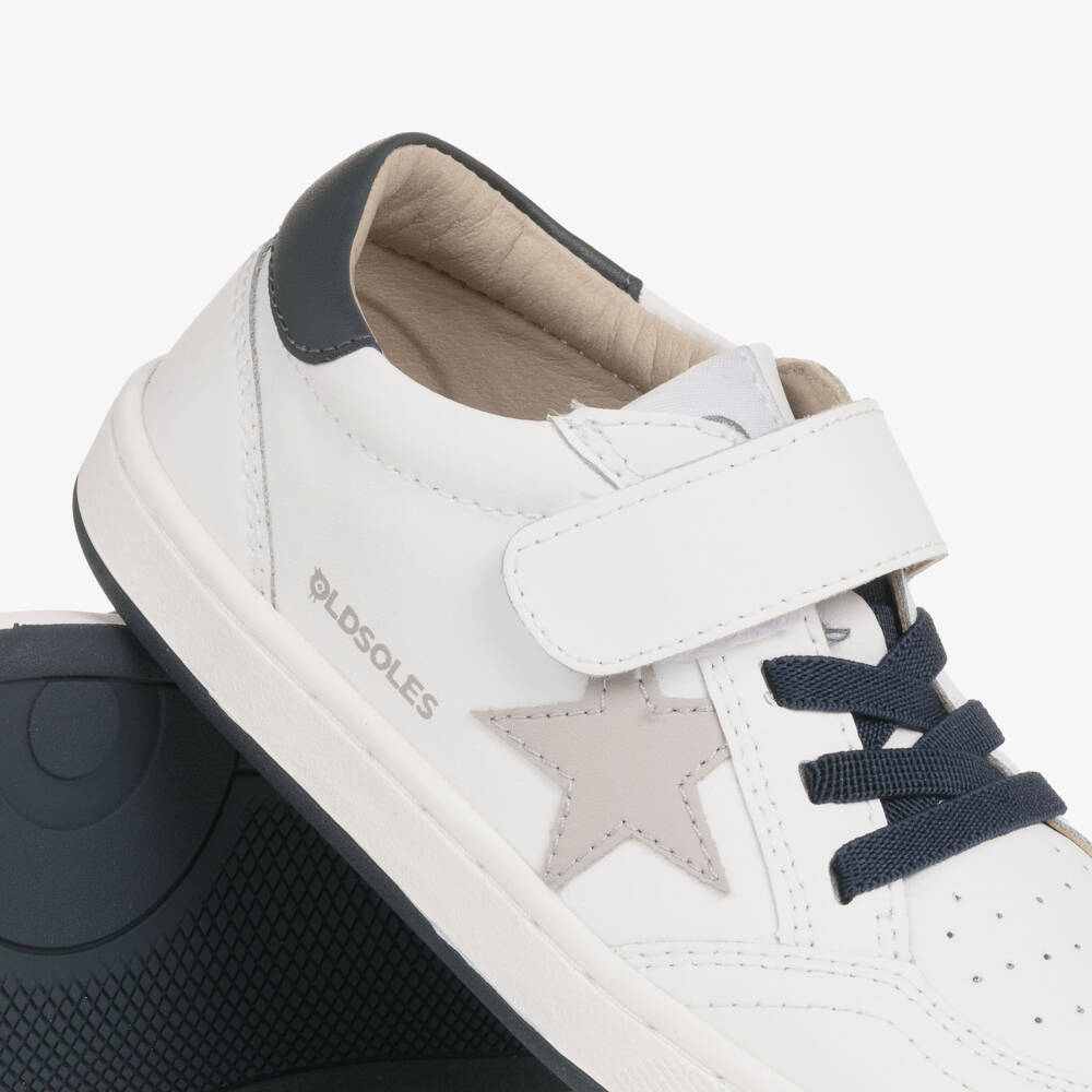 Old Soles-White & Navy Blue Leather Trainers | Childrensalon