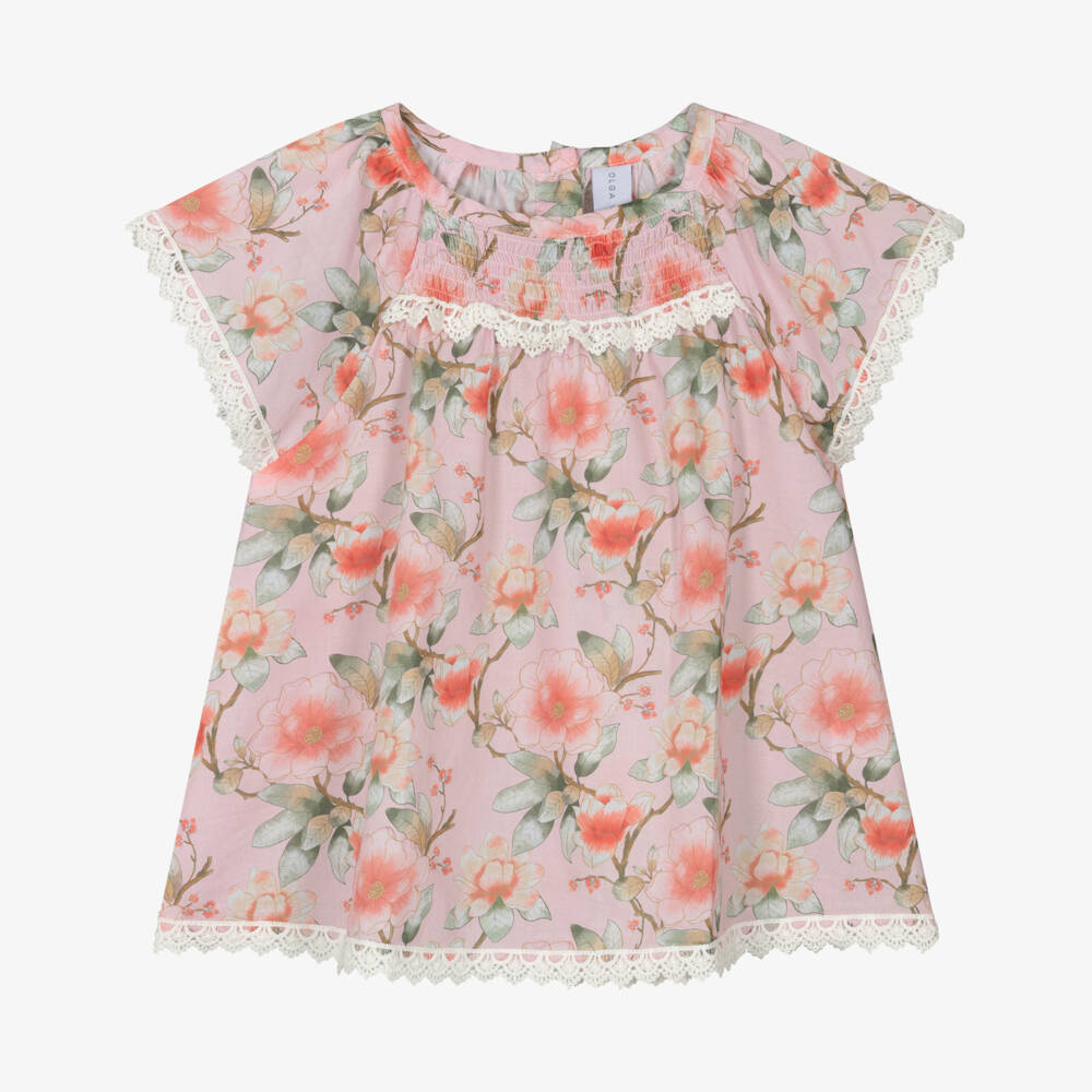 Olga Valentine-Baby Girls Pink Floral Print Cotton Dress | Childrensalon