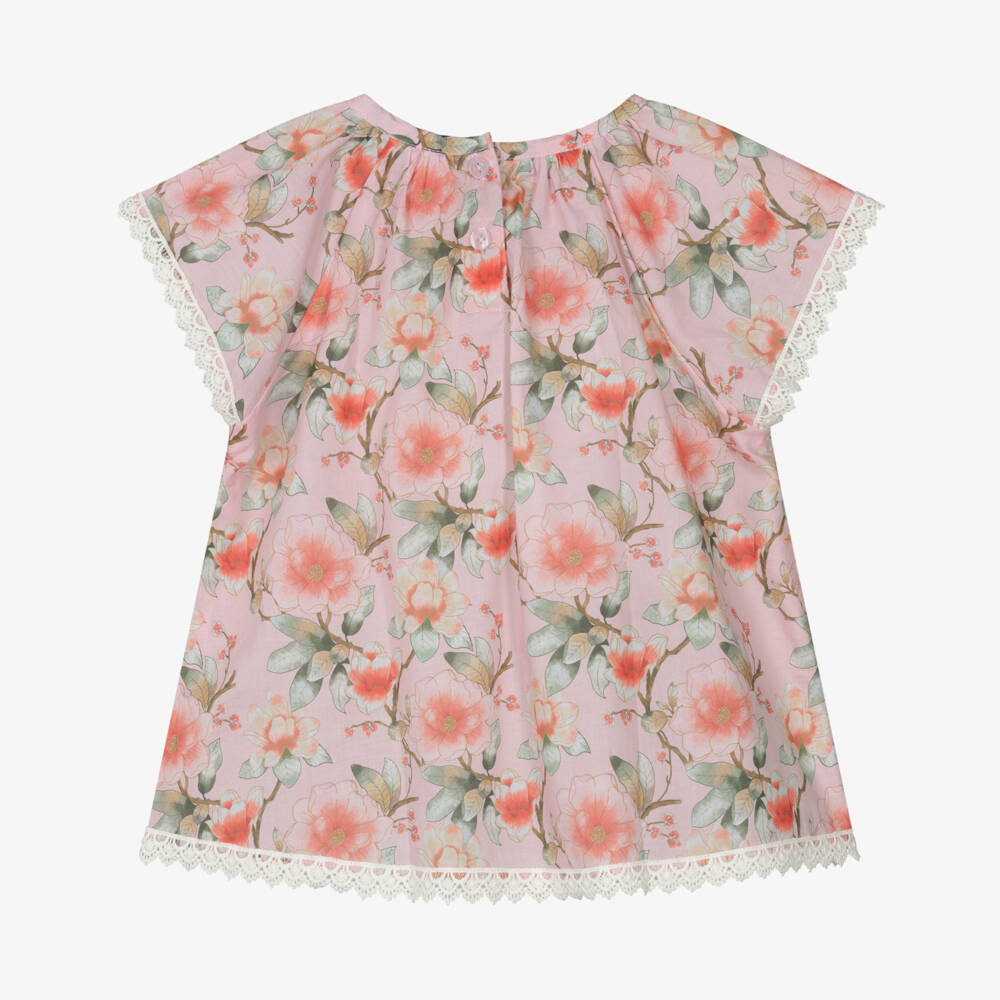 Olga Valentine-Baby Girls Pink Floral Print Cotton Dress | Childrensalon