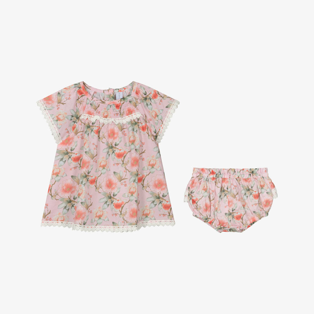 Olga Valentine-Baby Girls Pink Floral Print Cotton Dress | Childrensalon