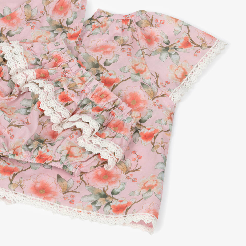 Olga Valentine-Baby Girls Pink Floral Print Cotton Dress | Childrensalon