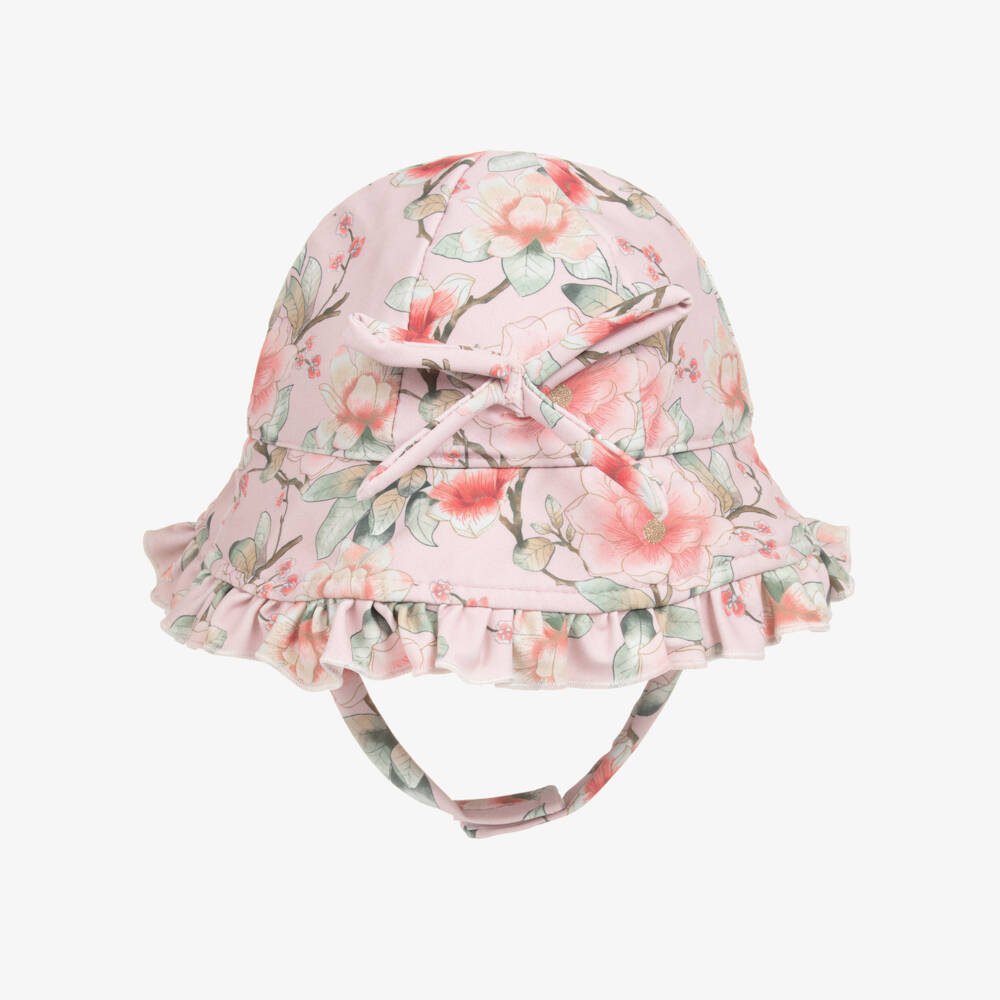 Olga Valentine-Baby Girls Pink Floral Print Ruffle Sun Hat | Childrensalon