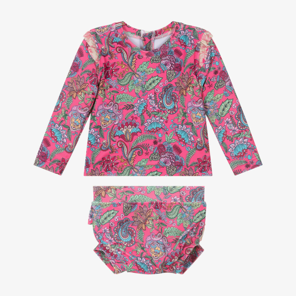 Olga Valentine-Baby Girls Pink Paisley Print Tankini (UPF50+) | Childrensalon