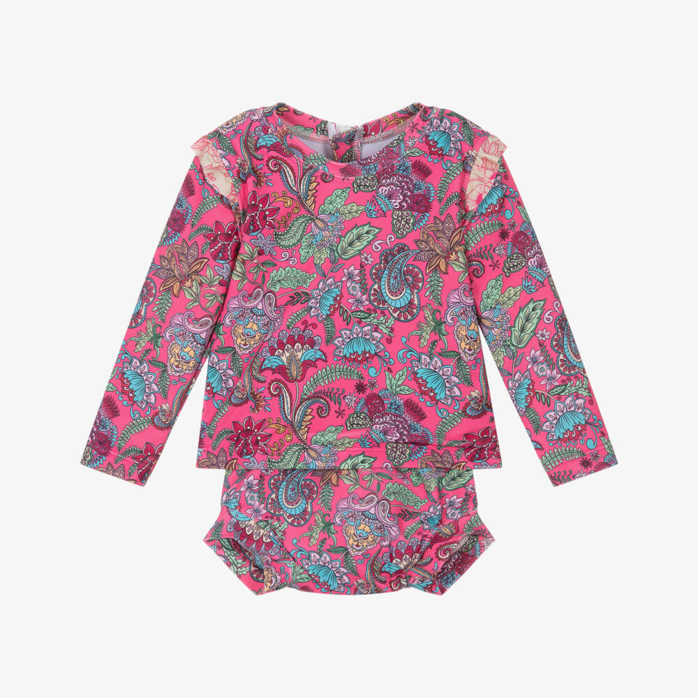 Olga Valentine-Baby Girls Pink Paisley Print Tankini (UPF50+) | Childrensalon