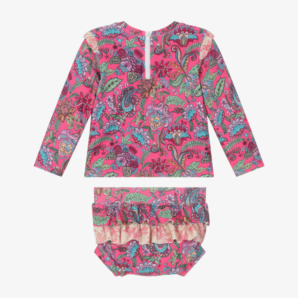 Olga Valentine-Baby Girls Pink Paisley Print Tankini (UPF50+) | Childrensalon