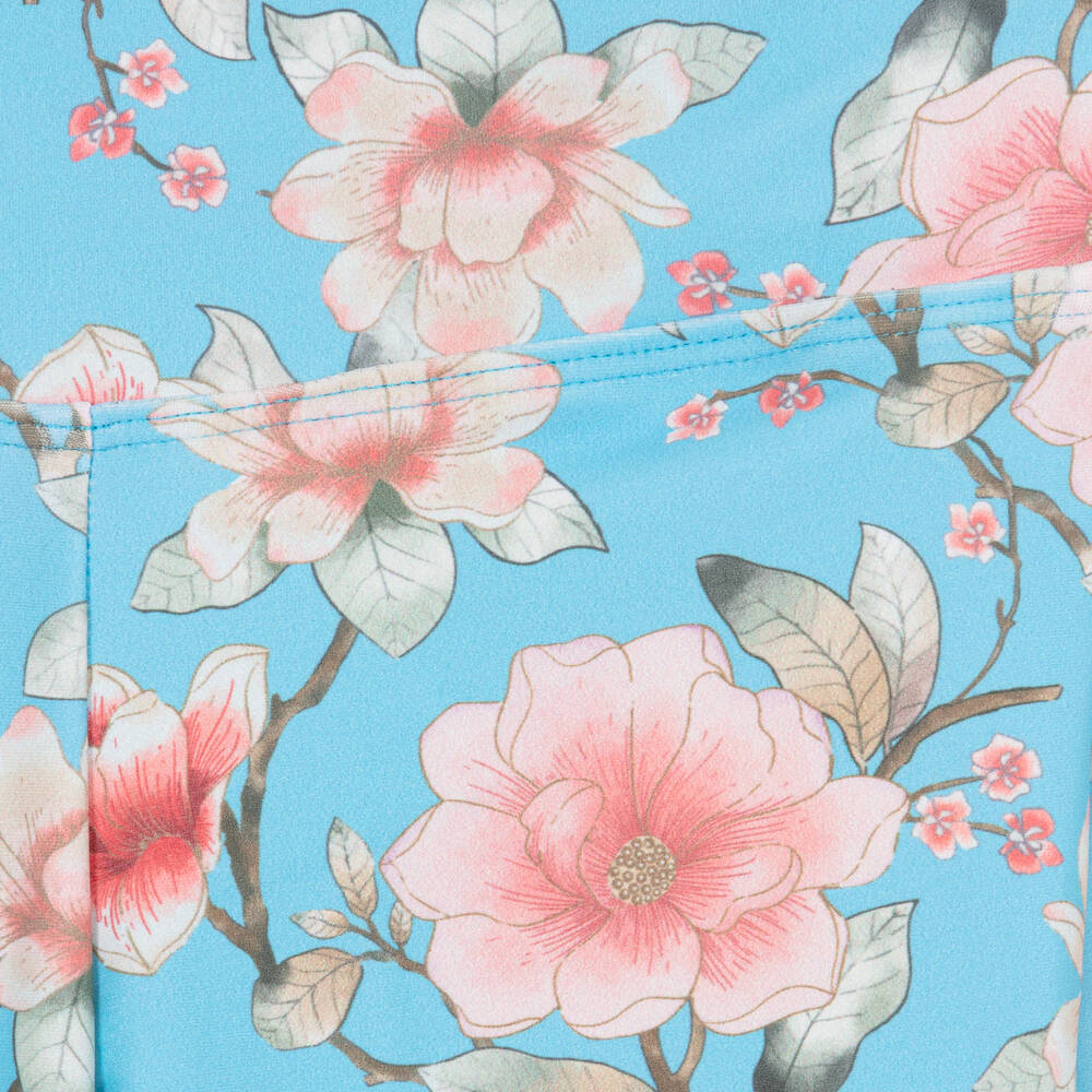 Olga Valentine-Girls Blue Floral Print Swim Leggings (UPF50+) | Childrensalon