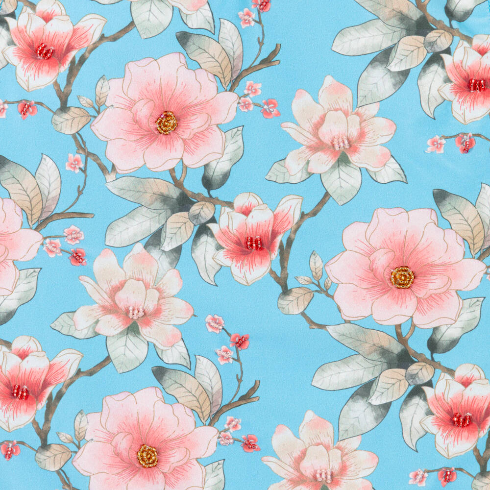 Olga Valentine-Girls Blue Floral Print Swimsuit with Rope Tie (UPF50+) | Childrensalon