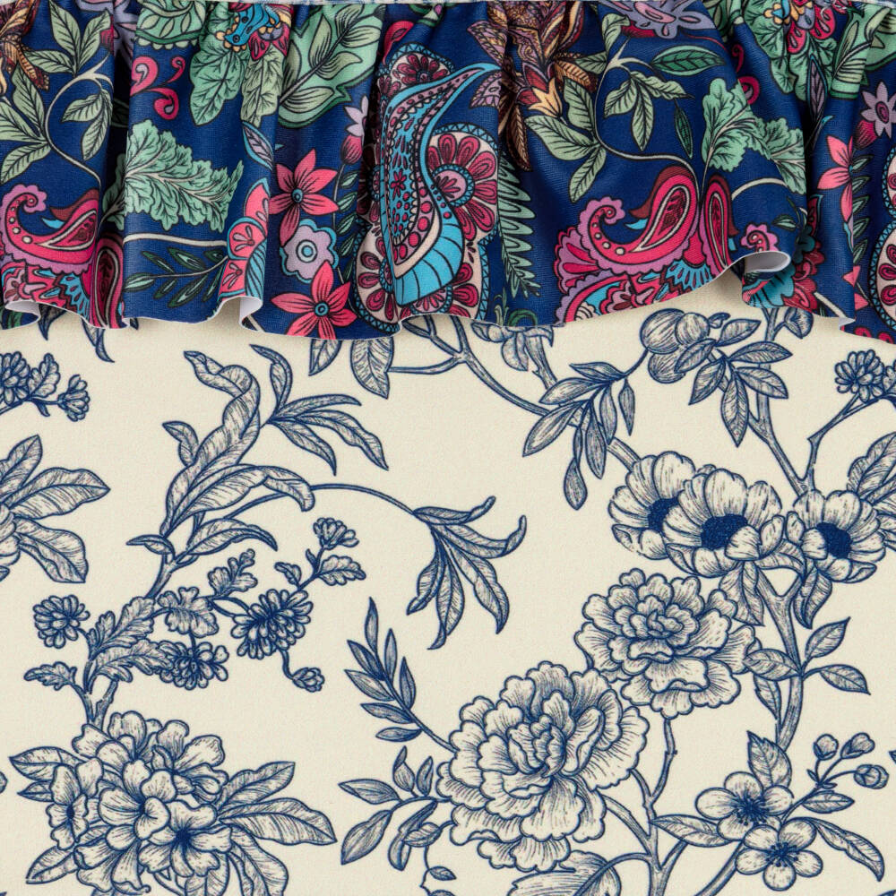 Olga Valentine-Girls Blue & Ivory Paisley Print Tankini (UPF50+) | Childrensalon