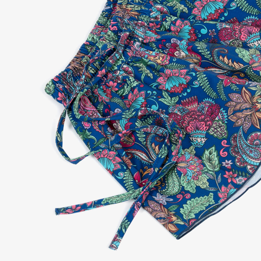 Olga Valentine-Girls Blue Paisley Print Beachwear Shorts | Childrensalon