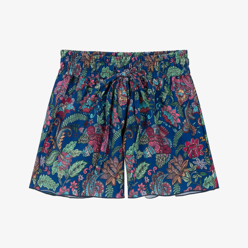 Olga Valentine-Girls Blue Paisley Print Beachwear Shorts | Childrensalon
