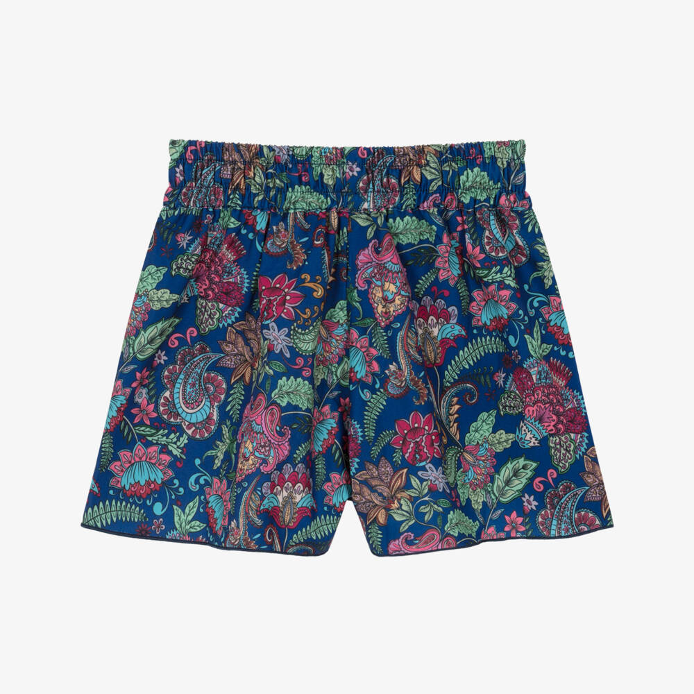 Olga Valentine-Girls Blue Paisley Print Beachwear Shorts | Childrensalon