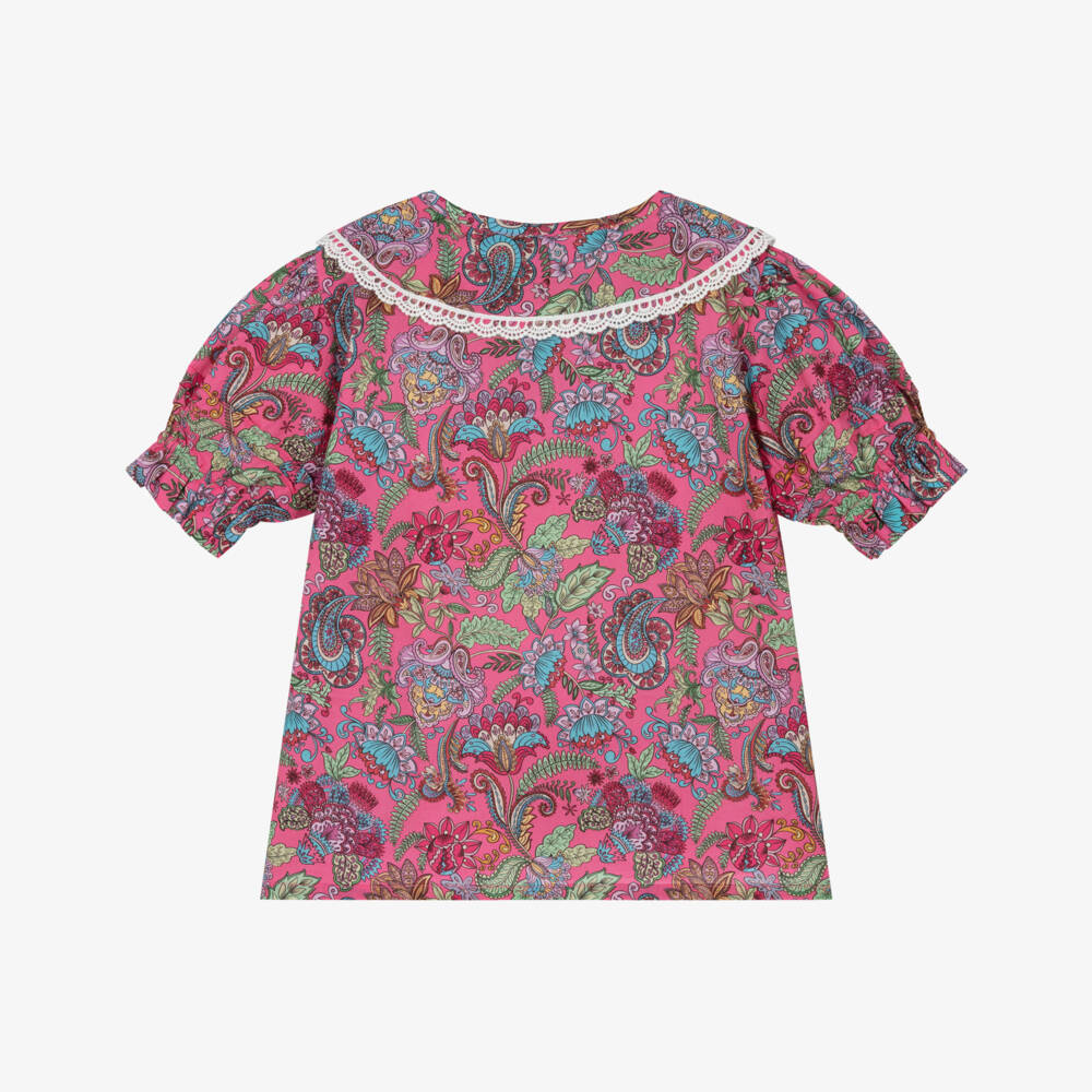Olga Valentine-Girls Fuchsia Pink Cotton Paisley Print Blouse | Childrensalon