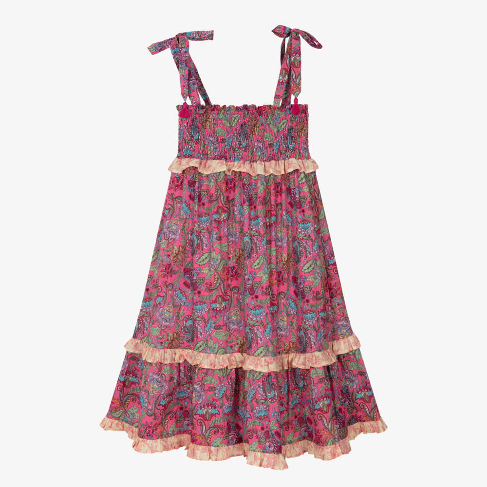 Olga Valentine-فستان قطن بطبعة بيزلي لون زهري فوشيا للبنات | Childrensalon