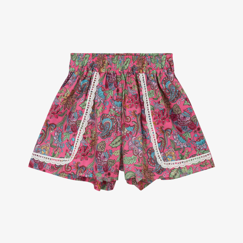 Olga Valentine-شورت قطن بطبعة بيزلي لون زهري فوشيا للبنات | Childrensalon