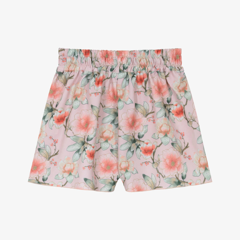 Olga Valentine-Girls Pink Floral Print Beachwear Shorts | Childrensalon