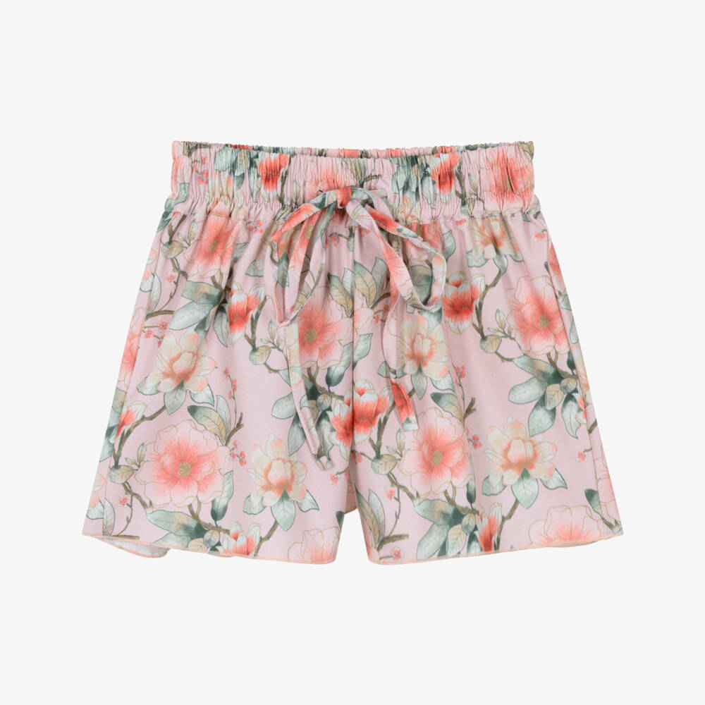 Olga Valentine-Girls Pink Floral Print Beachwear Shorts | Childrensalon