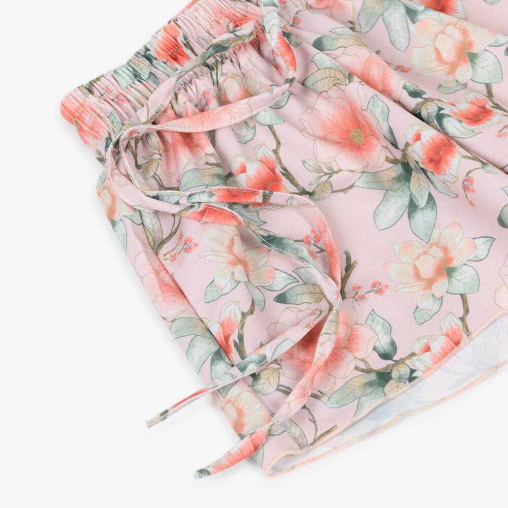 Olga Valentine-Girls Pink Floral Print Beachwear Shorts | Childrensalon