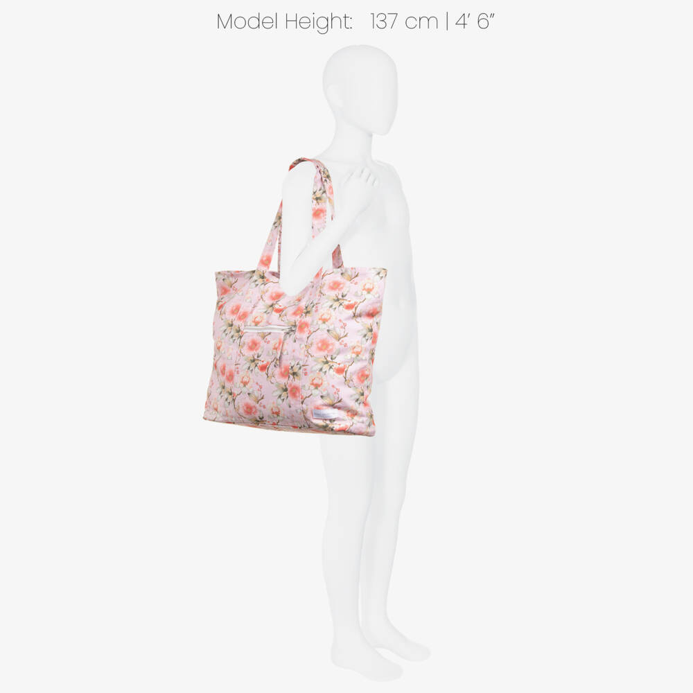 Olga Valentine-Girls Pink Floral Print Tote Bag (48cm) | Childrensalon