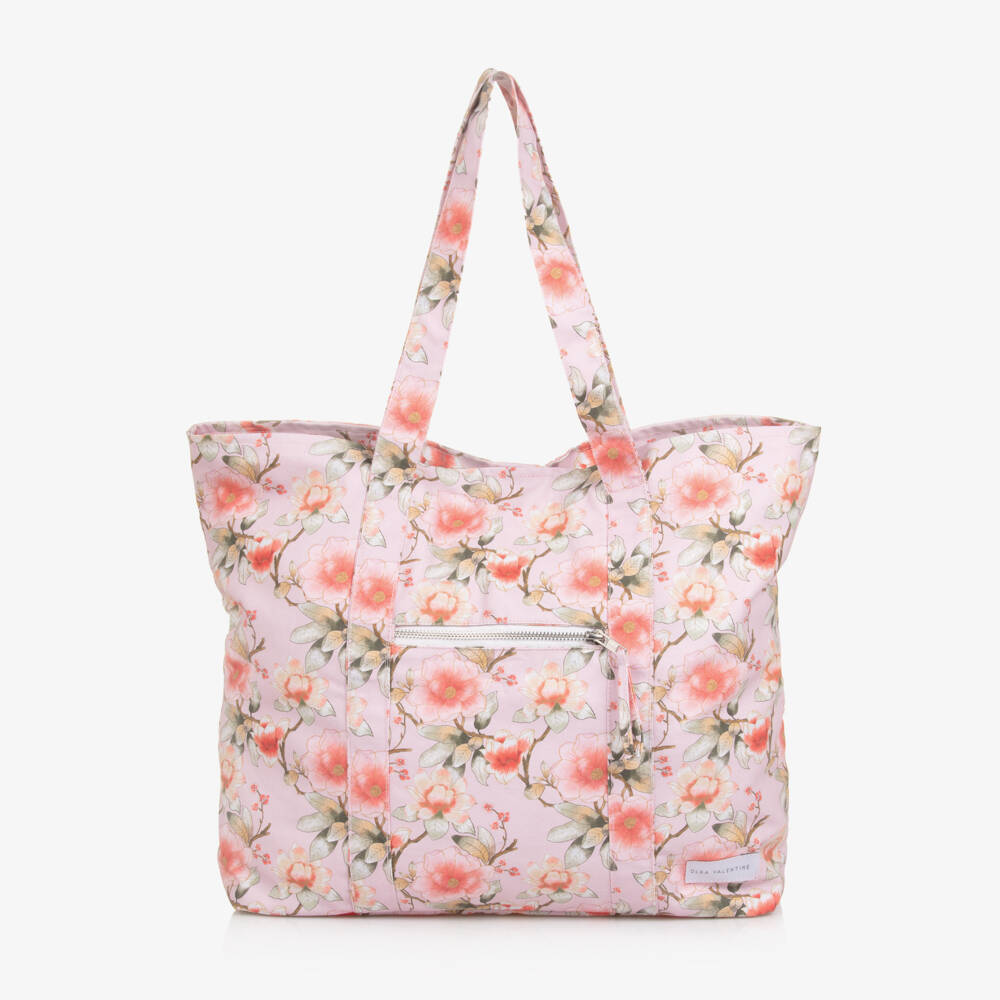 Olga Valentine-Girls Pink Floral Print Tote Bag (48cm) | Childrensalon