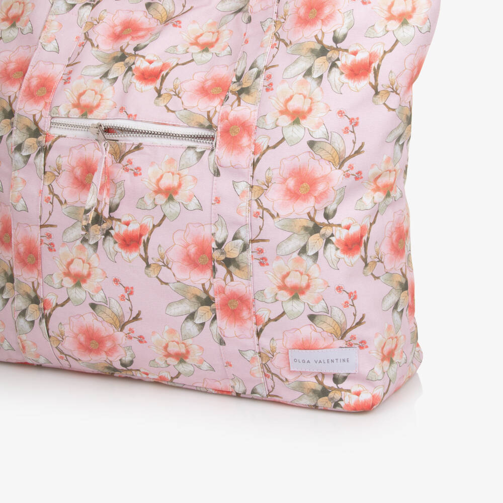 Olga Valentine-Girls Pink Floral Print Tote Bag (48cm) | Childrensalon