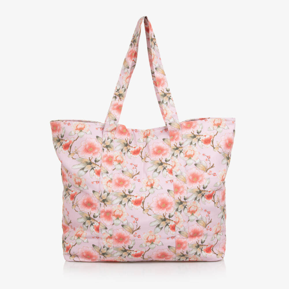 Olga Valentine-Girls Pink Floral Print Tote Bag (48cm) | Childrensalon