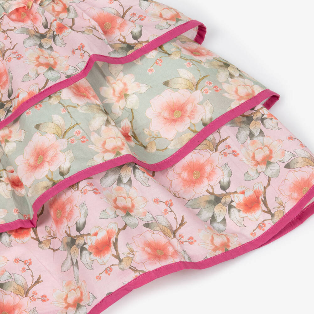 Olga Valentine-فستان بطبعة ورود وكشكش لون زهري وأخضر للبنات  | Childrensalon