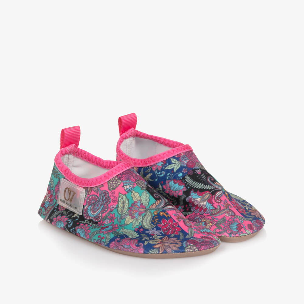 Olga Valentine-Girls Pink Paisley Print Aqua Shoes | Childrensalon