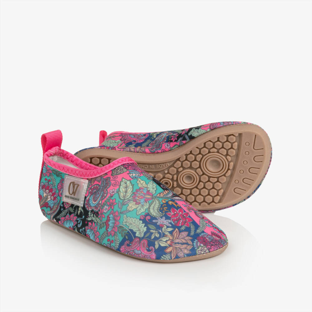 Olga Valentine-Girls Pink Paisley Print Aqua Shoes | Childrensalon