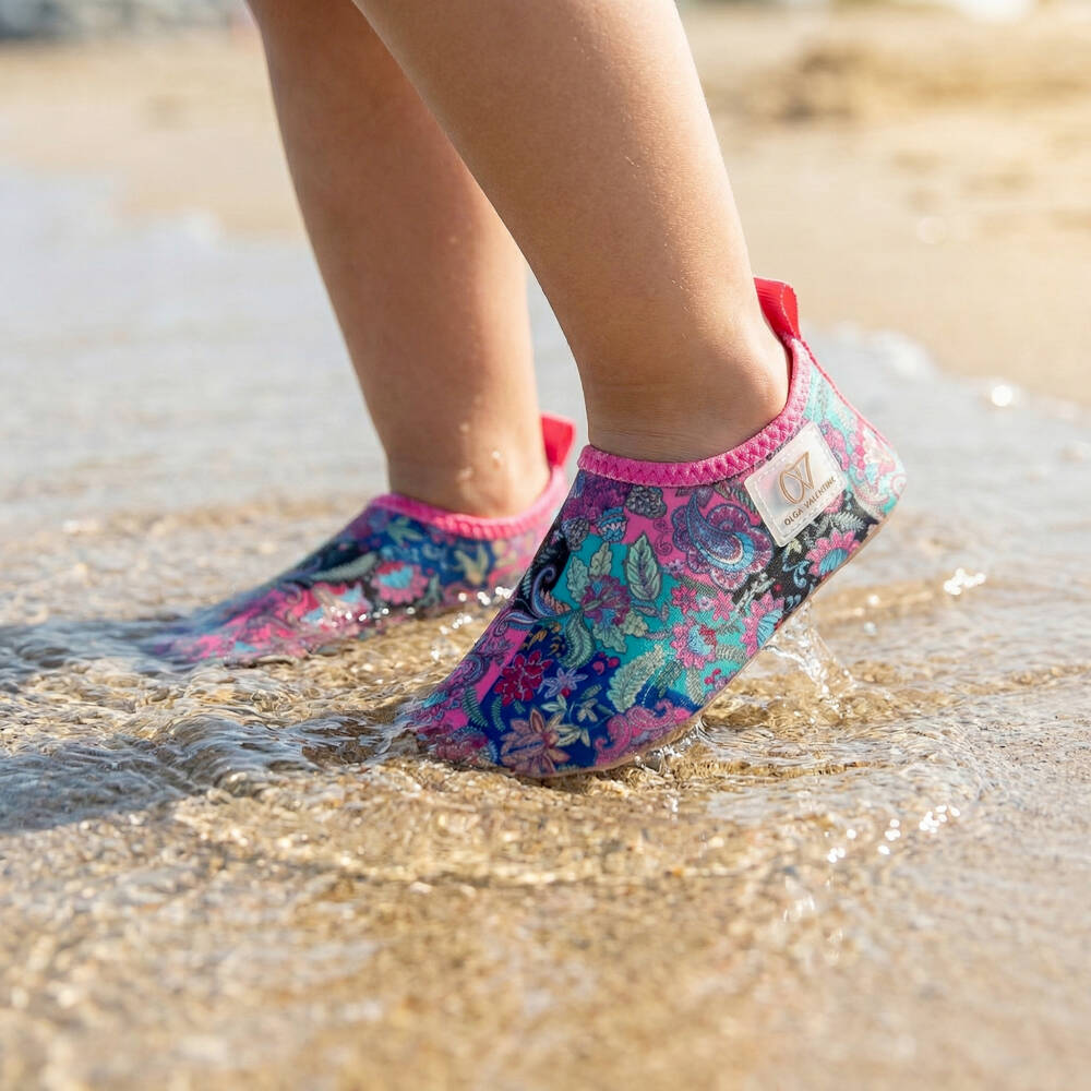 Olga Valentine-Girls Pink Paisley Print Aqua Shoes | Childrensalon