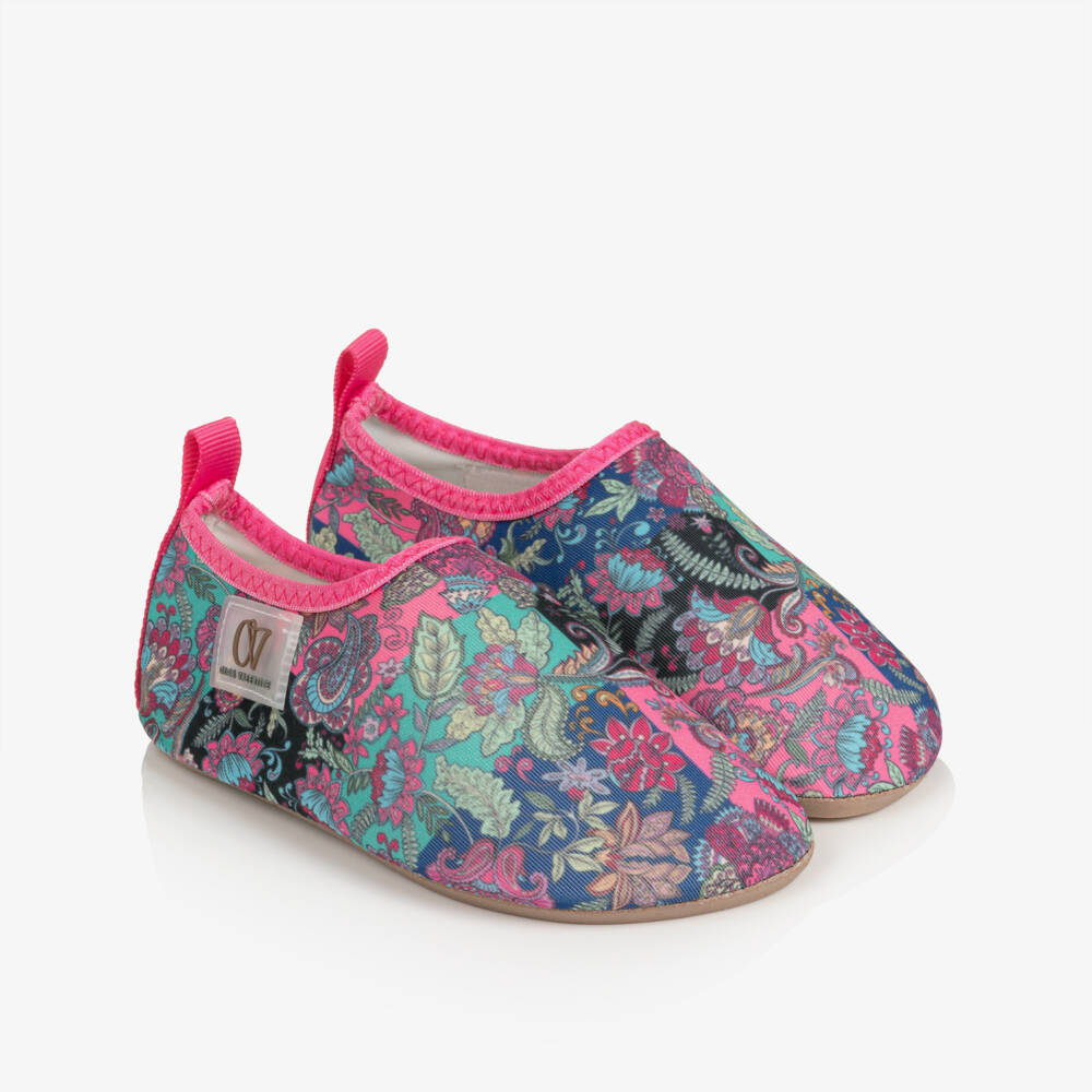 Olga Valentine-Girls Pink Paisley Print Aqua Shoes | Childrensalon