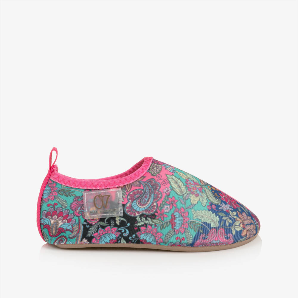 Olga Valentine-Girls Pink Paisley Print Aqua Shoes | Childrensalon