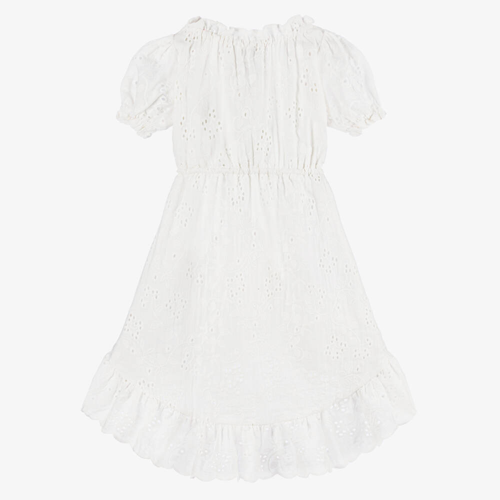 Olga Valentine-Girls White Cotton Broderie Anglaise Dress | Childrensalon